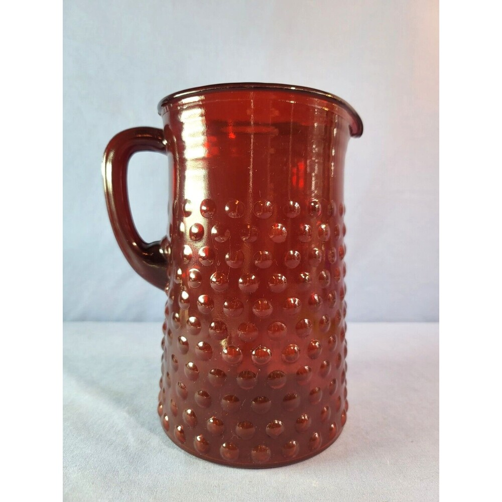 Hobnail Carafe ANCHOR HOCKING Cranberry Pitcher Ruby Red 8''T 60 oz